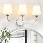 Kvhilw Bathroom Vanity Light, Brushed Nickel Bathroom Light Fixtures, 3-Light Lighting Fixtures Over Miror, Modern Wall Sconce with Flared White Fabric Shade, E26 Socket(ETL Listed)