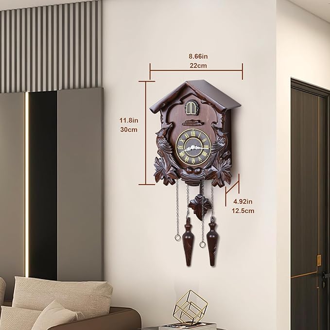 Kendal Cuckoo Clock Large Vintage Wall Clock Handcrafted Wood Cuckoo Clock House Home Decor with Singing Bird & Birds Live in Tree Houses Decoration MX222