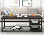 EXCEFUR Black Coffee Table, Rustic Wood Living Room Table with Storage Shelf, Modern Rectangle Center Table, 47 Inch