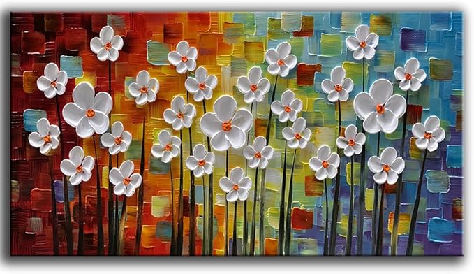 YaSheng Art - 100% Hand painted Art Beautiful colorful Oil Paintings On Canvas Abstract Art Texture Flowers Paintings Home Interior Decor Picture Canvas Wall Art Painting (24x48inch)