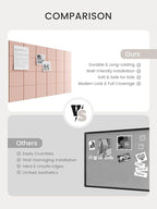 Bumusty Large Felt Bulletin Board, 36" x 24" Cork Board Alternative, 6-Pack Wall Tiles with 4-Compartment Design, 30 Push Pins, 40 Adhesive Tabs, Ideal for Office & Home Decor, Pink