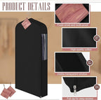 2 Set 40in Short Cotton Garment Bags, 6in Wide Gusset Hanging Storage Clothes with 8 Cedar Blocks, Transparent Mesh Window, Breathable Closet Bags for Fur Coat Suit Sweater Dress, Black