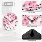 SPUNKER Wall Clocks,Cherry Blossom Wall Clocks for Living Room Decor,Pink Sakura Flower Kitchen Clocks Wall Battery Operated - 10 Inch Round Bathroom Wall Clock Silent Non-Ticking