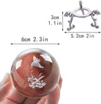 HDCRYSTALGIFTS 3D Hummingbird Crystal Ball Paperweight 60mm(2.3Inch) Laser Engraved Glass Sphere Display Globe Meditation Ball Home Decor with Metal Stand