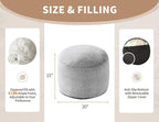 Boho Ottoman Living Room Furniture 20"x15" Large Round Ottomans Pouf Couch Foot Rest Grey Pouf Ottoman Foot Rest with Foam Chunk Filling Pouffe Ottomans Stuffed Foot Rest Poufs for Couch
