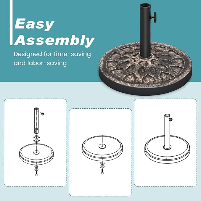 Tangkula 30 lbs Heavy Duty Umbrella Base, Round Parasol Holder with Adjustable Knob for Φ1.5-Φ1.9 Pole, Resin Umbrella Stand with Decorative Pattern, Easy Setup