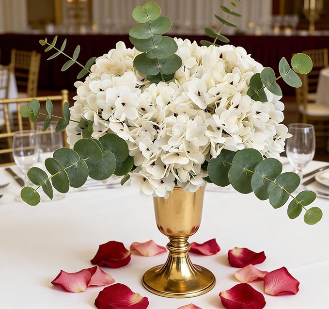 Kimura's Cabin 6pcs Fake White Flowers Artificial Silk Hydrangea Flowers Bouquets Faux Hydrangea Stems for Home Table Centerpieces Wedding Party Decoration(Lvory White)