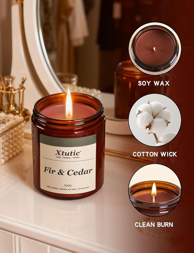 Soy Candle Gifts for Women & Men - 7oz Brown Scented Candle,50-Hour Burn Time,Aromatherapy Jar for Home Decor,Relaxing Ambiance in Bedroom & Office(Fir Cedar)