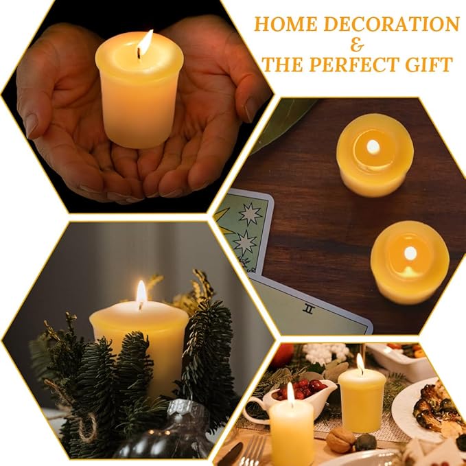 18PCS Pure Natural Beeswax Votive Candles Bulk, Unscented Handmade Candles for Home Décor, Room, Party, Spa, Gift - 15 Hour Burn Time
