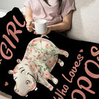 Hippo Blanket for Girls Women Just A Girl Who Loves Hippos Gifts Throw Blanket Lightweight Fuzzy Cozy Plush Flannel Fleece Blankets for Bed Decor 60"x80"