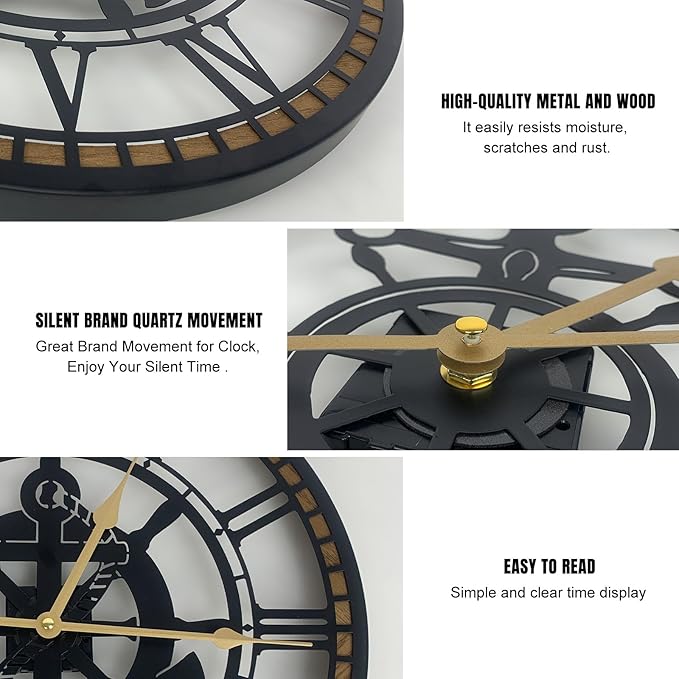 24 Inch Wall Clock, Anchor Wall Clock, Silent Non Ticking, Battery Operated Large Decor Clocks for Living Room Decor, Kitchen, Office (Nautical Style)