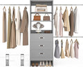 96'' Closet Organizer System with 3 Hanging Rods, 8FT Closet Organizers and Storage with 3 Wooden Drawers, Built in Closet Organizer Systems, Adjustable Walk-in Wardrobe from 5-8FT, Grey