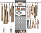 96'' Closet Organizer System with 3 Hanging Rods, 8FT Closet Organizers and Storage with 3 Wooden Drawers, Built in Closet Organizer Systems, Adjustable Walk-in Wardrobe from 5-8FT, Grey