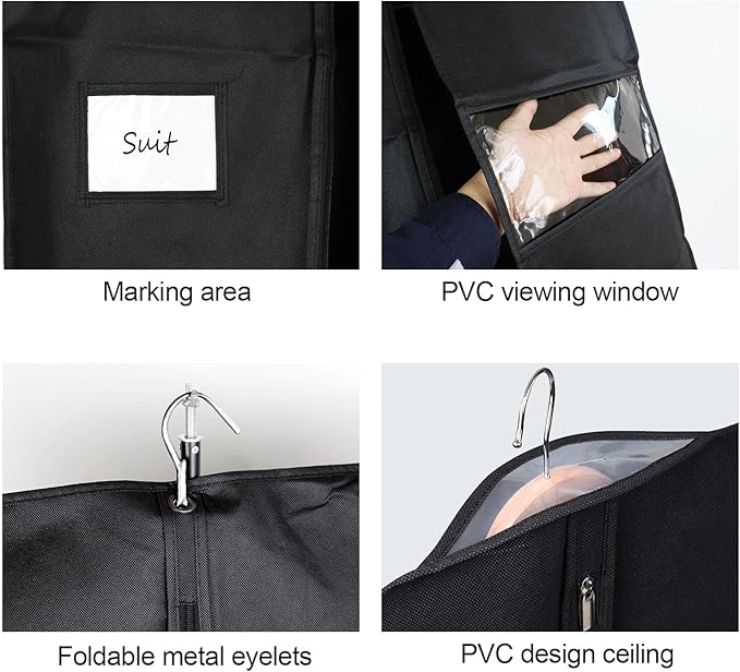BOMEI PACK Black Garment Bags for Hanging Clothes or Travel 40" Suit Bags for Storage of Coats,Sweater, Jacket,T-shirts and Dresses(4 Packs)