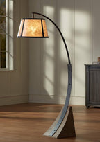 Franklin Iron Works Oak River Rustic Farmhouse Mission Style Arched Floor Lamp 66.5" Tall Dark Gray Black Wood Standing Base Mica Drum Shade for Living Room Reading House Bedroom Home Office