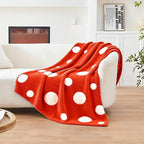 CozeCube Super Soft Fullfy Microfiber Reversible Knitted Blankets, Warm Cozy Fuzzy Plush Throw, Orange red and White Polka Dot Throw Blanket for Couch Bed Sofa, 50" x 60"