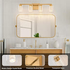 SineRise 4-Light Gold Vanity Light with 3 Color Modes (3000K/4000K/6000K), Eye Protection LED Bathroom Light Fixture, Dimmable Modern Wall Light Over Mirror with Clear Glass Shade