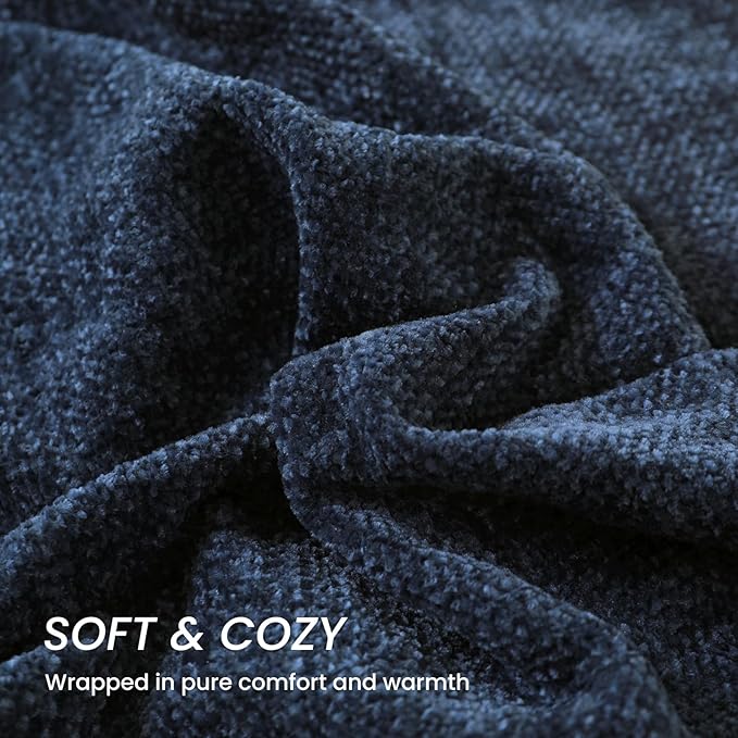 Navy Chenille Throw Blanket for Couch Bed，Soft Cozy Throw Blanket with Handmade Fringe, Decorative Blanket for Sofa Chair Living Room for Gift,Navy 60" x 80"