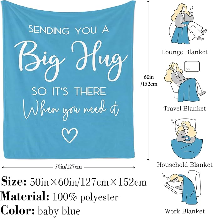 Pubrave Get Well Gifts for Women After Surgery, Inspirational Gifts for Women, Sympathy Gift, Thinking of You Gifts, Breast Cancer Gifts for Woman, Feel Better Gifts, Healing Blanket Blue 60x50in