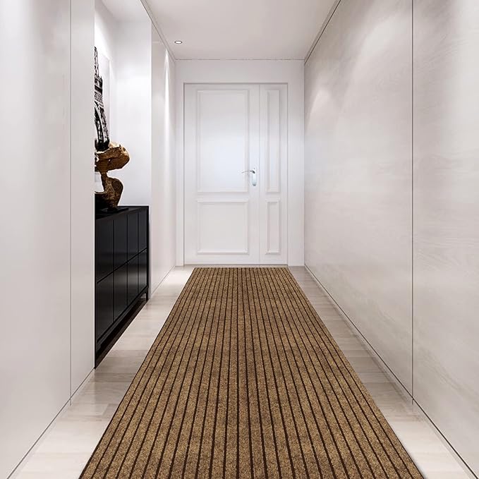 Custom Size Backed Non-Slip Area Rugs Runner, Easy Clean, Waterproof Runner Rugs for Hallway Entryway, Kitchen, Laundry, 2FT x 6FT, Brown Stripe
