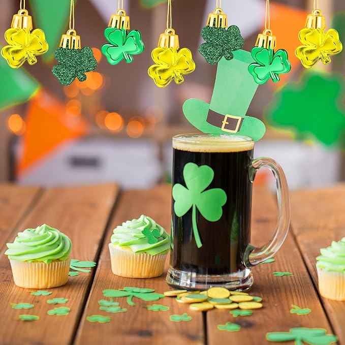 St. Patricks Day Decorations Shamrock Ornaments - 30pcs St Patricks Day Tree Ornaments Clover Baubles for Irish Lucky St Patrick's Day Home Table Tree Party Hanging Decorations