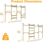 W4 Wall Mounted Clothes Rack, Industrial Pipe Clothing Rack, Garment Rack with 6 Hanging Clothes Rods Double Expandable Rods & 6 Adjustable Shelves, Heavy Duty Corner Wardrobe Racks, Gold