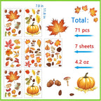 Fall Window Clings for Glass Windows, 71pcs Autumn Window Clings Maple Leaf Pumpkin Window Sticker Thanksgiving Decor, 7 Sheets Fall Decorations for Classroom Office Home Indoor Clearance Party