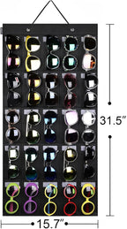 AROUY Sunglasses Organizer Storage, Hanging Wall Pocket Glasses Organizer - 25 Felt Slots Sunglass Organizer Holder Eyeglass Display with Sturdy Rope (Black, Large)