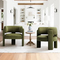 COLAMY Modern Accent Chair Set of 2, Velvet Accent Chairs, Upholstered Barrel Chairs with Solid Wood Legs, Comfy Side Chair for Living Room, Bedroom, Reading, Cozy Reading Chair,Green