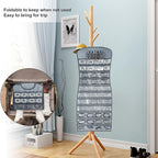 Hanging Jewelry Organizer Dual Sided 84 Clear Pockets and 6 Hook Loops Storage for Holding Jewelries Hair Accessories Dress Shaped Earring Holder (84 Pockets and 6 Hook Loops -Grey)