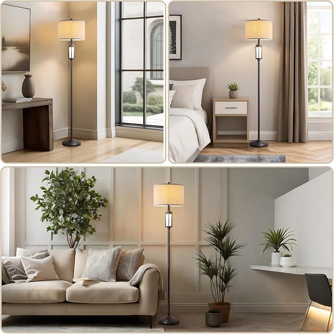 65" Modern Floor Lamp for Living Room with 2 Light Sources, Industrial Black Tall Standing Lamps with Nightlight, Retro Floor Light for Bedroom Office Reading Room, Bulbs Included