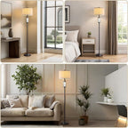 65" Modern Floor Lamp for Living Room with 2 Light Sources, Industrial Black Tall Standing Lamps with Nightlight, Retro Floor Light for Bedroom Office Reading Room, Bulbs Included