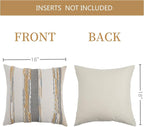 Boho Pillow Covers 18x18 Set of 2 for Couch-Modern Farmhouse Sofa Decorative Throw Pillow Covers Textured Chenille Cushion Covers Outdoor Netural Bohemian Pillow Cases Square