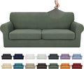 YEMYHOM Latest Checkered 3 Pieces Couch Covers for 2 Cushion Couch High Stretch Sofa Cover with 2 Extra Large Seat Cushion Covers Anti Slip Elastic Slipcovers (Army Green), 71"-91"(2 Cushions)