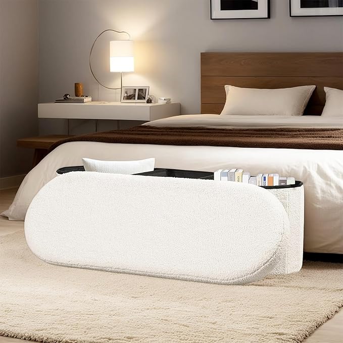 43.3 Inches Collapsible Ottoman with Storage, Bench with Storage Ottoman for Living Room, Bedroom & Entryway-Cream White
