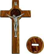 Holy Land Market Olive Wood Table and Wall St. Benedict Crucifix with a Certificate and Lord prayer card (6.75 Inches)