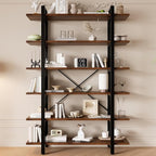 Bookshelf, Industrial Style Bookcase, Book Rack, Storage Rack Shelves in Living Room/Home/Office, Books Holder Organizer for Books/Movies (6-Tiers)
