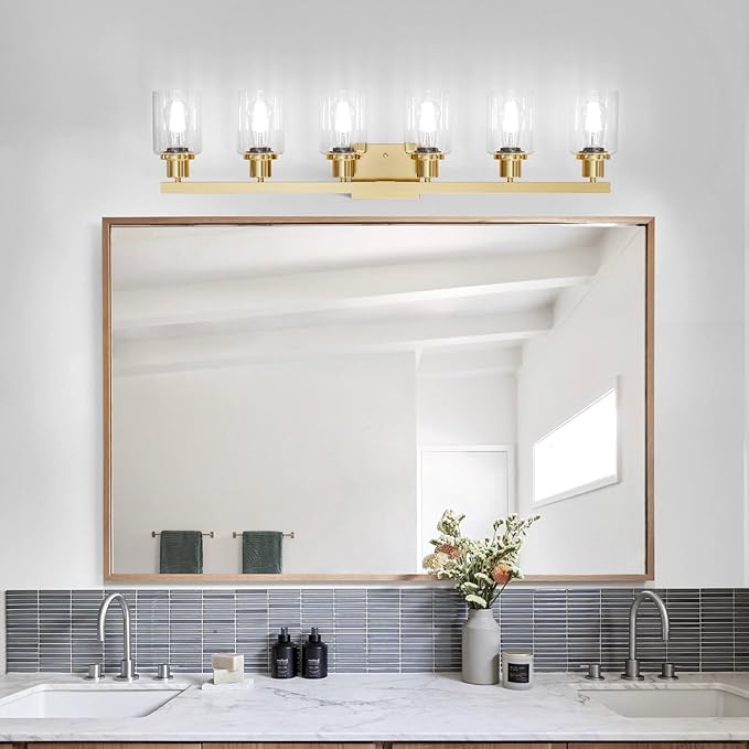 6 Light Gold Bathroom Vanity Light,Bathroom Light Fixtures, 38" Modern Brushed Gold Vanity Lighting Fixtures for Bathroom Over Mirror, Gold Sconces Wall Lighting for Bedroom