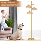 Gold Floor Lamp for Living Room Bedroom,Modern Floor Lamps with Unique Amber Glass Shades,68IN Mid Century Tall Flower Standing Lamp,Vintage 3 Lights Tree Floor Lamp for Corner Office Reading