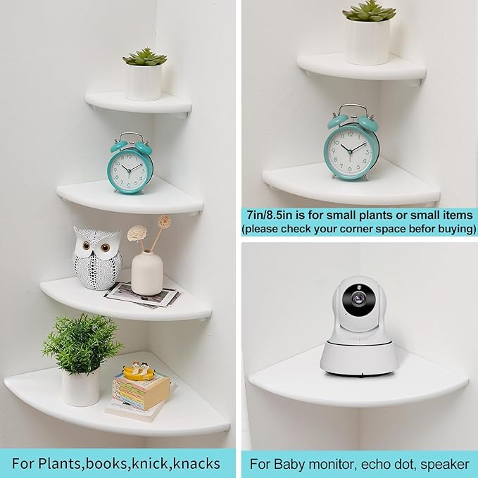 Corner Shelves, Floating Corner Shelf, Set of 3 Solid Oak Wood Corner Wall Shelves, Round End with Wire Hole Shelving for Small Plant for Bedroom Kitchen, Living Room (Size 9/10/12in)