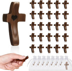 Brevynx Handmade 25Pcs Pocket Wooden Cross Fidget in bulk with Organza Bags - Stress Relief Cross My Heart for Christian, Religious Easter Day Gifts