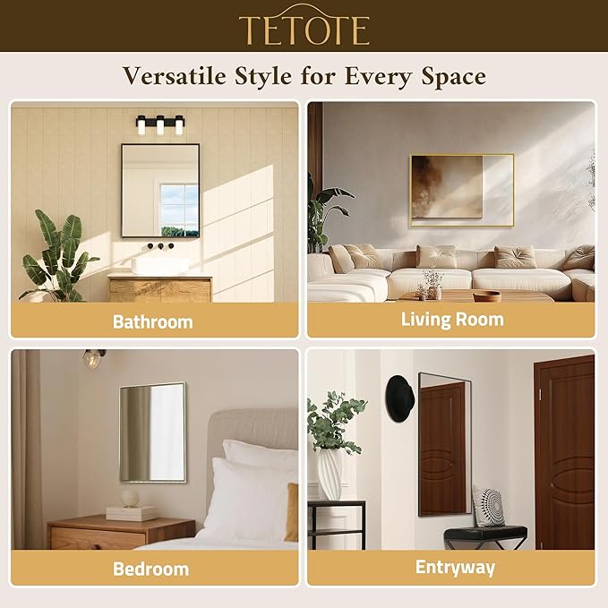 TETOTE Black Framed Mirror for Bathroom Vanity 36" x 36" Matte Black Rectangle Beveled Frame Wall Mirror for Over Sink, Tempered Glass, Modern Farmhouse Bedroom, Entryway, Living Room