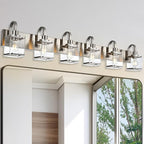 6-Light Bathroom Light, Brushed Nickel Vanity Light Fixture Over, Mirror,Modern Wall Lamp with Clear Glass Shade Wall Sconce Lighting for Living Room, Bedroom, Hallway