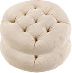 Meditation Floor Pillow, 2 Pack Round Floor Cushions for Adults, Button Tufted Seat Cushions for Yoga Tatami Living Room, Beige, 22 x 22 x 4 in