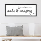 Surfapans Inspirational Wall Decor 32"X12" Today Only Happens Once Make It Amazing Sign Motivational Quote Office Positive Large Rustic Farmhouse Living Room Horizontal Wall Hanging Art (Black)