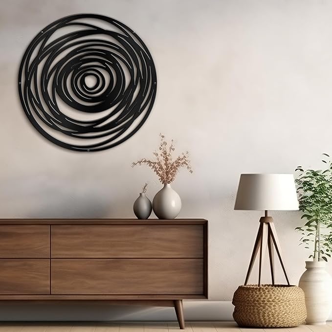 SIGNLEADER Metal Wall Art Decor Abstract Geometric Circles Minimalist Modern Abstract Wall Sculpture Hangings Home Decoration for Living Room, Bedroom, Bathroom, Kitchen, Outdoor - 24" Black