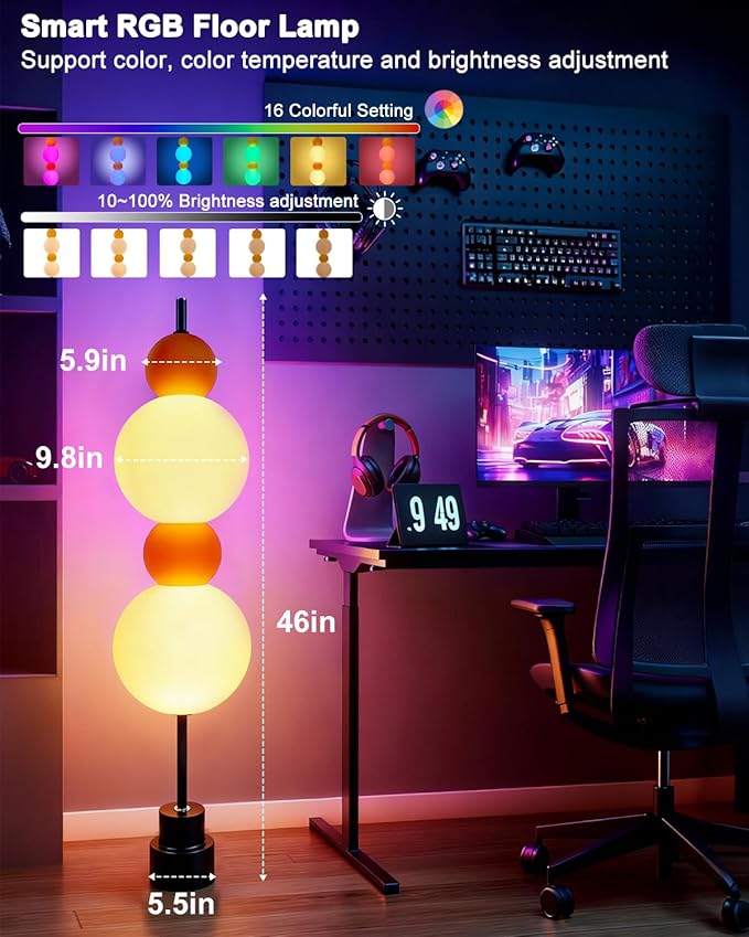 Lightdot RGB& 3000K Floor Lamp with Touch Control, Dimmable Colors Temperature, Globe Modern Floor Lamp with Smart Bulb Included, Yellow Standing Lamps for Living Room/Sofa Beside/Corner Decor