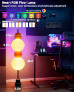 Lightdot RGB& 3000K Floor Lamp with Touch Control, Dimmable Colors Temperature, Globe Modern Floor Lamp with Smart Bulb Included, Yellow Standing Lamps for Living Room/Sofa Beside/Corner Decor