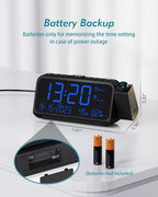 Roxicosly Projection Alarm Clock for Bedroom Ceiling, 118 dB Super Loud for Heavy Sleepers, 6.7" Large Digital Dimmable Display with Day Date Indoor Temp Humidity, Dual Alarms Adjustable Volume
