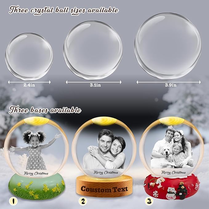 Custom Snow Globes with Photo Name Christmas Snow Globes with Light-Up Base Personalized Engraving Crystal Snowglobe Gifts for Family Women Men Kids Xmas Gift (Snowglobe)